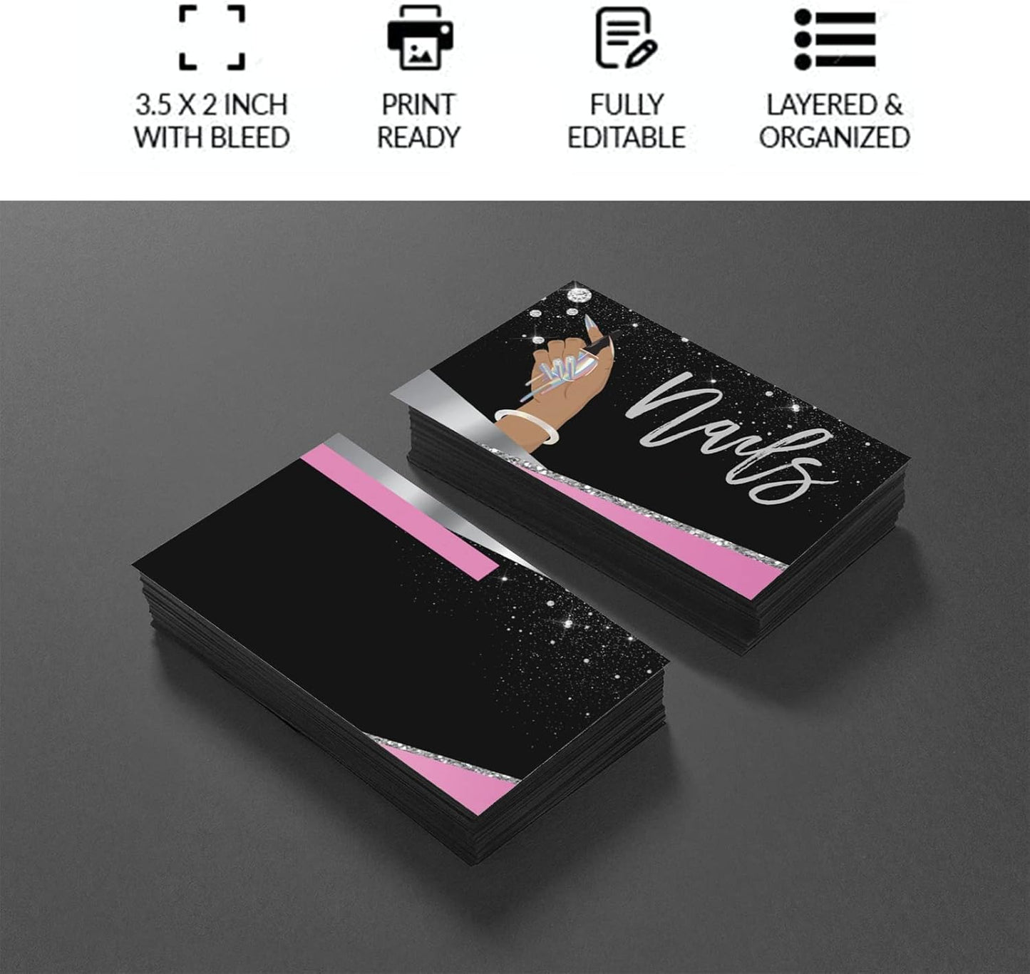 xrlsg Custom Business Cards 100PCS Double-sided Printing Business Cards Customize with Your Logo Personalized 3.5"x 2" Cards for Business - Nail