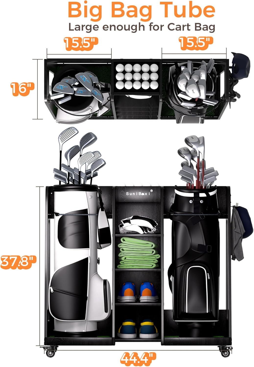 Wooden Golf Storage Organizer for Garage, Premium Golf Bag Holder Rack for Golfing Accessories, Great Gift for Golfers,Husband, Dad