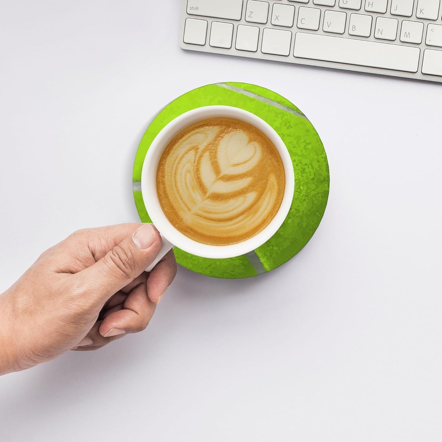 Tennis Ball Coasters for Drinks Set of 4, Absorbent Ceramic Drink Coasters for Coffee Table Wooden Table Cup Bar, 4 Inches