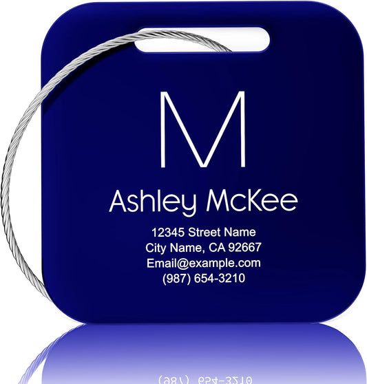 Luggage Tags for Suitcase - Personalized Engraved Blue Metal Tag for Cruise Travel - Custom Name Tags Suitable for Bags and Backpacks
