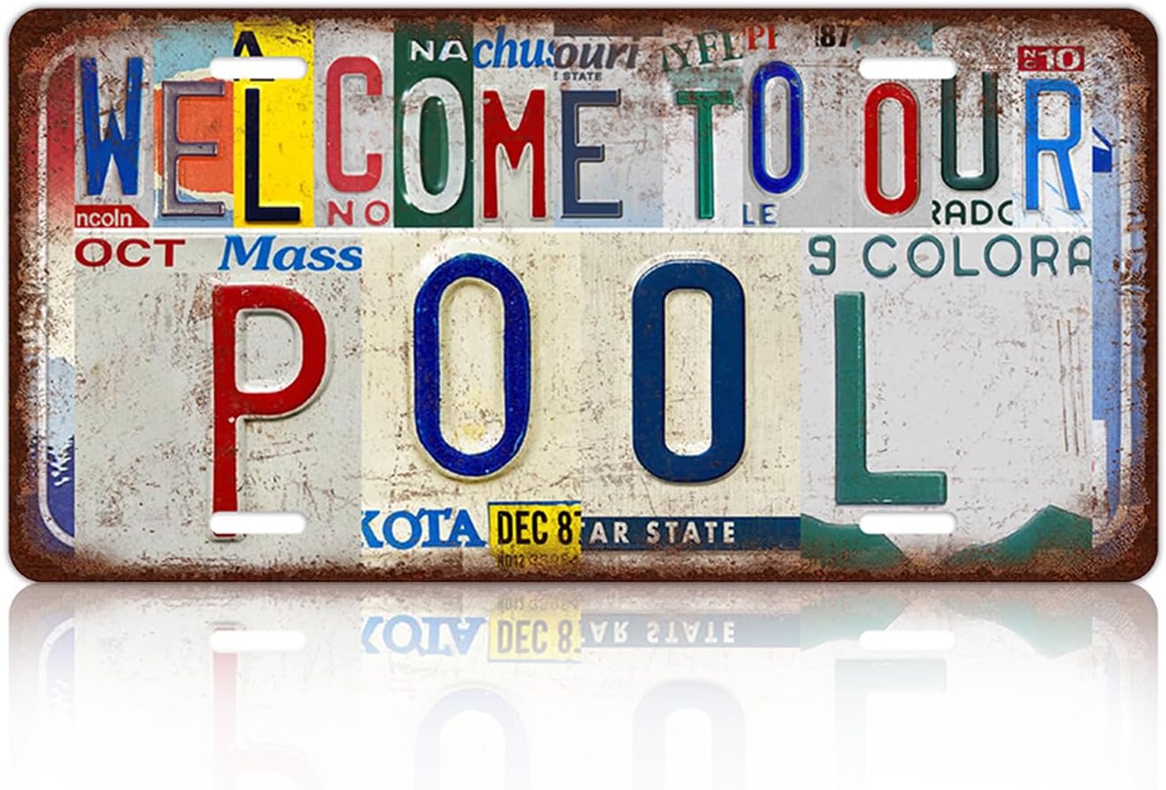 Vintage Welcome License Plate welcome to our pool Wall Decor Metal Tin Sign For Bar Home 12 x 6 Inches