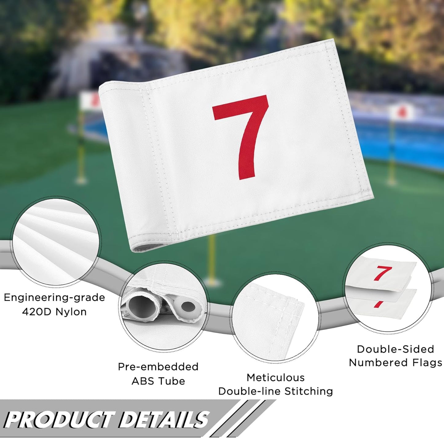 KINGTOP Numbered Golf Flag All 8x6 Inch – Upgraded Dual-Layer 420D Nylon, Double Sided Printing, Tube Inserted – Mini Practice Putting Green Flags for Yard