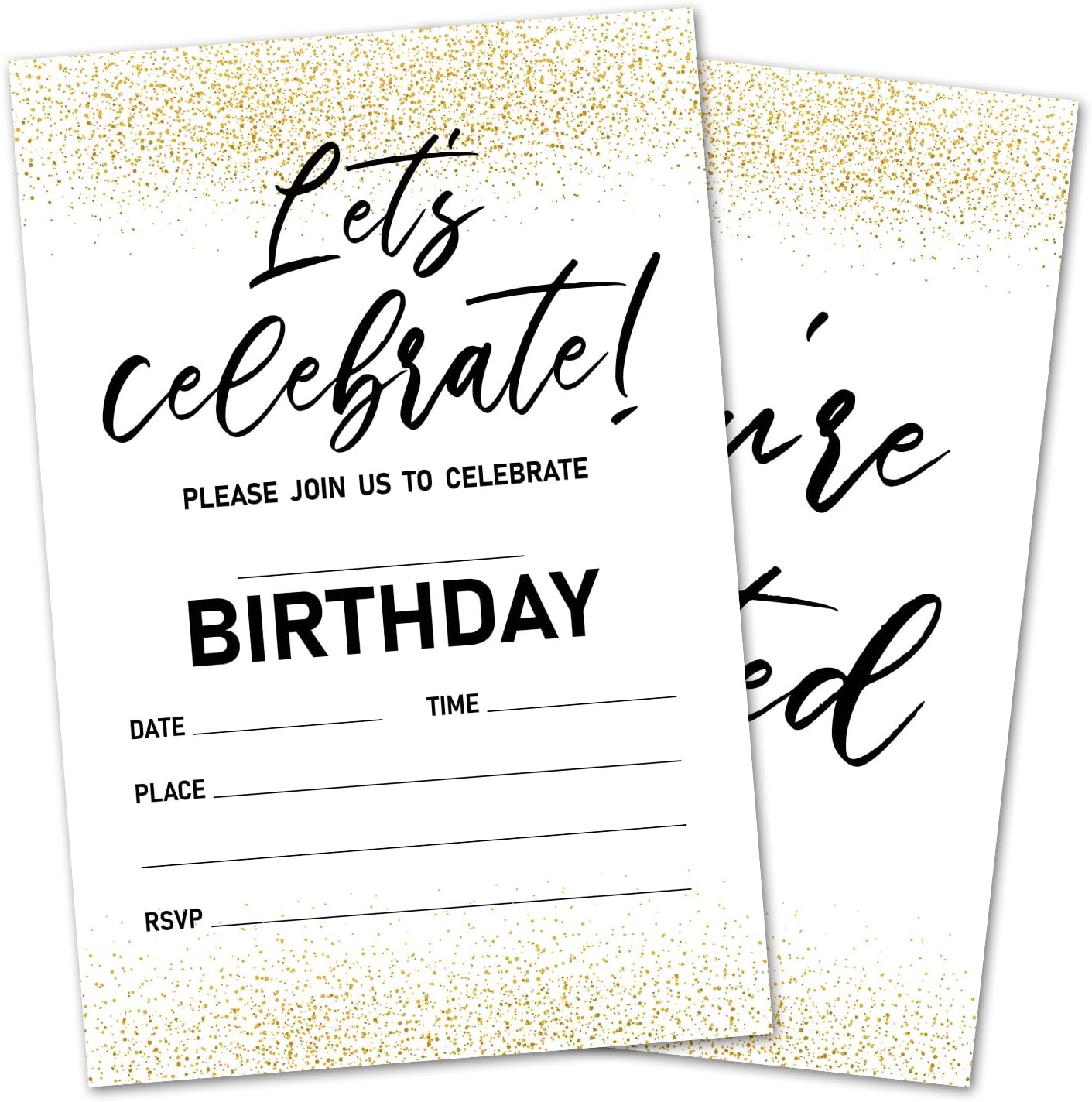 Let's Celebrate! Birthday Invitations, Gold Party Invitations, 20 Double-Sided Fill In Invitation with Envelopes for Teen Boys Girls, Invitations Cards for Birthday Party Decorations Favor - 14