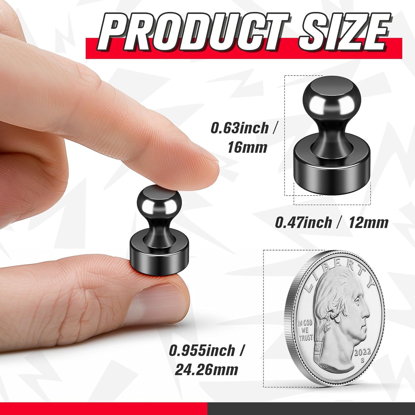 FINDMAG Magnets Refrigerator, Powerful Neodymium Refrigerator Magnet, Bulk Strong White Board Magnets Set Adults, Decorative Locker Magnet for Map, Locker, Workshop, Kitchen, Office, 48 Pack (Black)