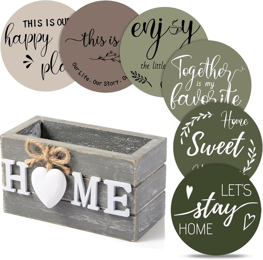 Queekay Housewarming Gifts for Home Decoration Wooden Heart Coasters for Drinks 6 Set Farmhouse Coasters with Holder Funny for Family Coffee Table Protection, 4''(Green)