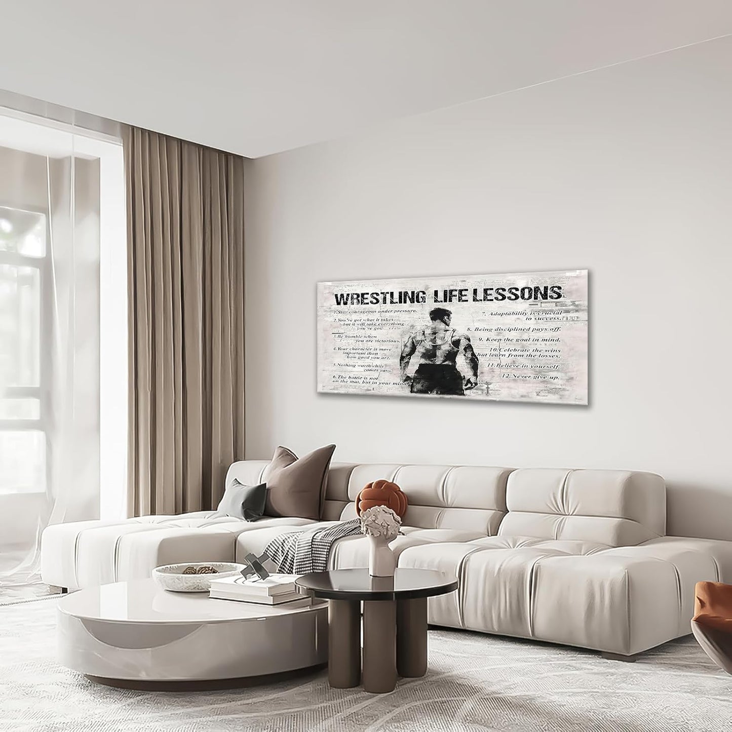 Wrestling Sports Wall Art for Living Room Large Size Wrestling Life Lessons Wall Decor Wrestling Sign Retro Canvas Prints Inspirational Pictures Painting Artwork Home Decoration Bedroom 60"X30"