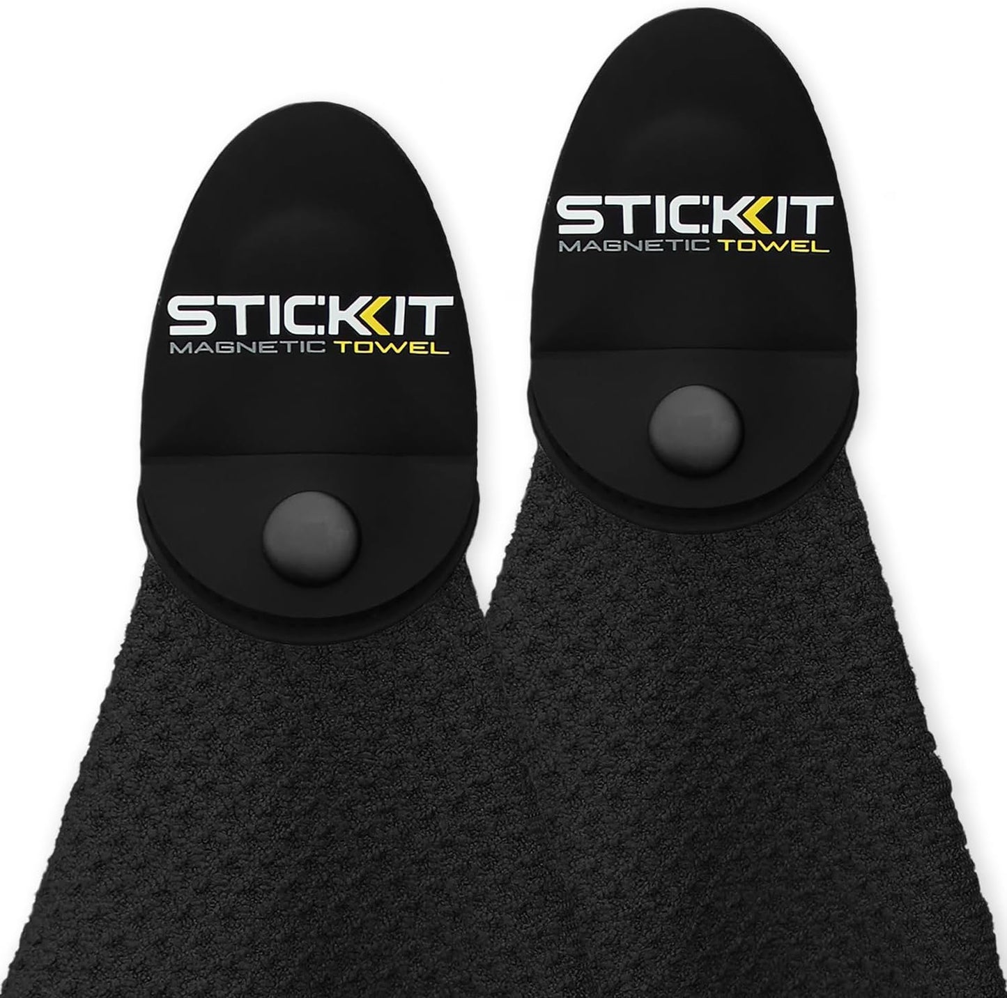STICKIT Magnetic Towel, Black | 2-Pack | Top-Tier Microfiber Golf Towel with Deep Waffle Pockets | Industrial Strength Magnet for Strong Hold to Golf Carts or Clubs