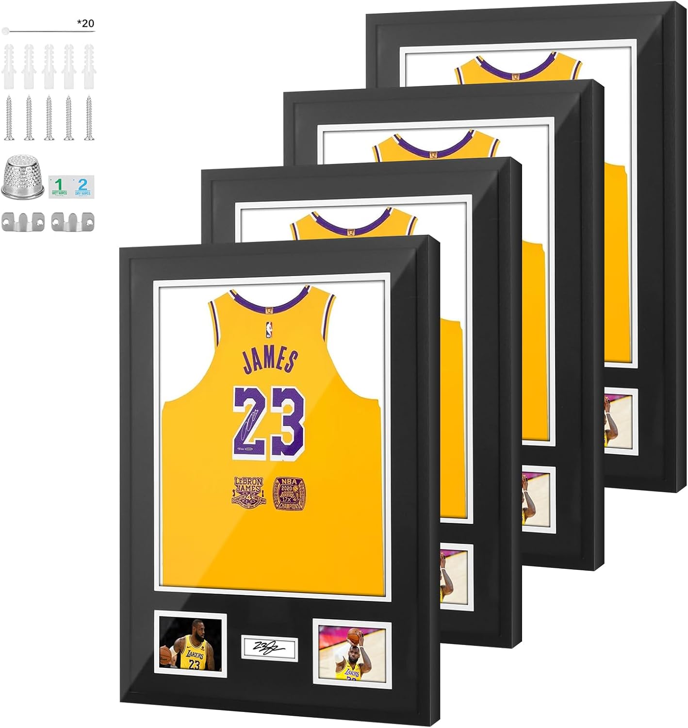 Nice C Jersey Frame Display Cases, Jersey Frame with Pictures Photos, Jersey Shadow Box Shirt Display Case, 98% UV Protection, Football Basketball Soccer (4 Pack)