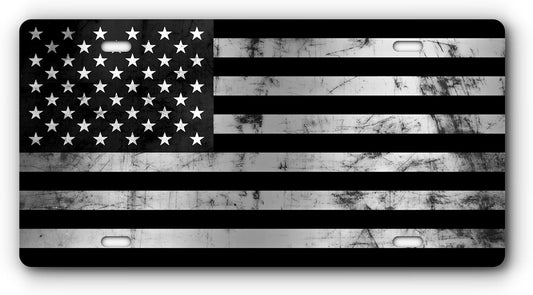 Patriotic Vanity Aluminum License Plate for Front of Trucks and Cars - Made in The USA - Universal Fit (Brushed Aluminum Flag)