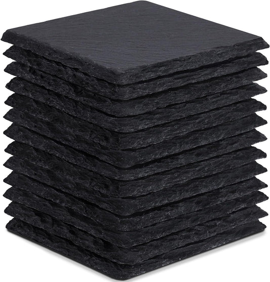 13 Pieces Slate Drink Coasters, GOH DODD 4 Inch Black Coasters Stone Coaster Set, Laser Engraving Blanks with Anti-Scratch Bottom for Home Office Kitchen Housewarming Gifts Wedding Party, Square