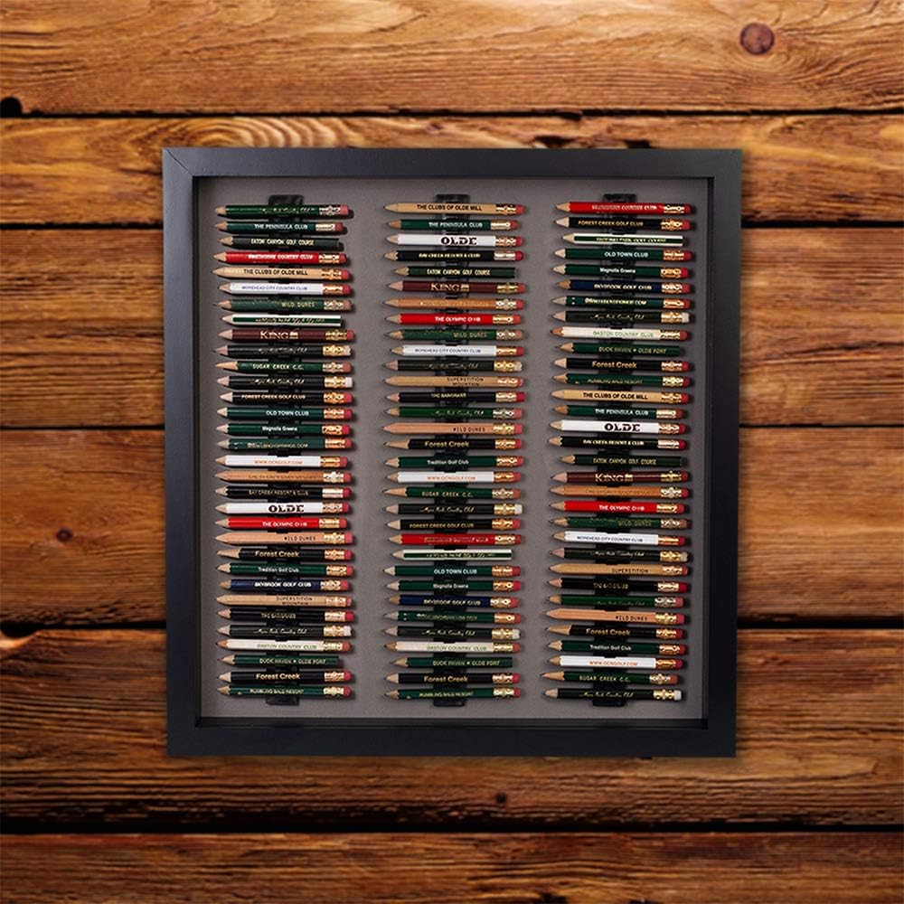 Eureka Golf Pencil Display Case with Acrylic Cover | Holds 96 Round or Hexagonal Pencils | Black/Gray | USA Made