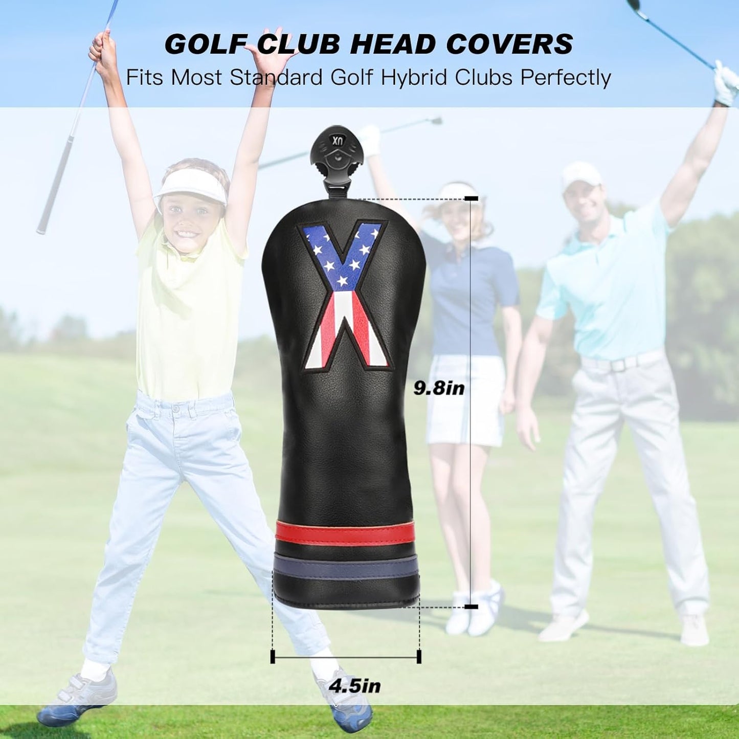 Golf Head Covers, 4pcs or 1pc USA Stars and Stripes Golf Club Covers for Woods and Driver Fairway Hybrid, PU Leather Golf Club Head Covers for Men Women with Interchangeable Tags, Fits Most Golf Clubs