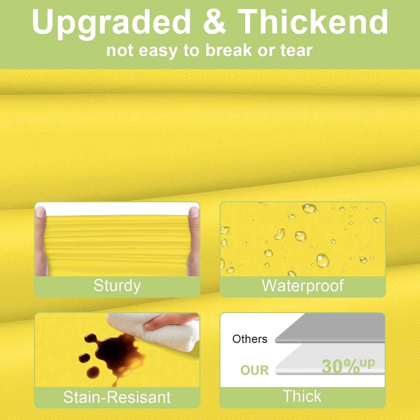 QIKSION Plastic Table Cloth Disposable 2 Pack, 54 x 108 Inch Tablecloths for Rectangle Tables, Yellow Plastic Table Cover