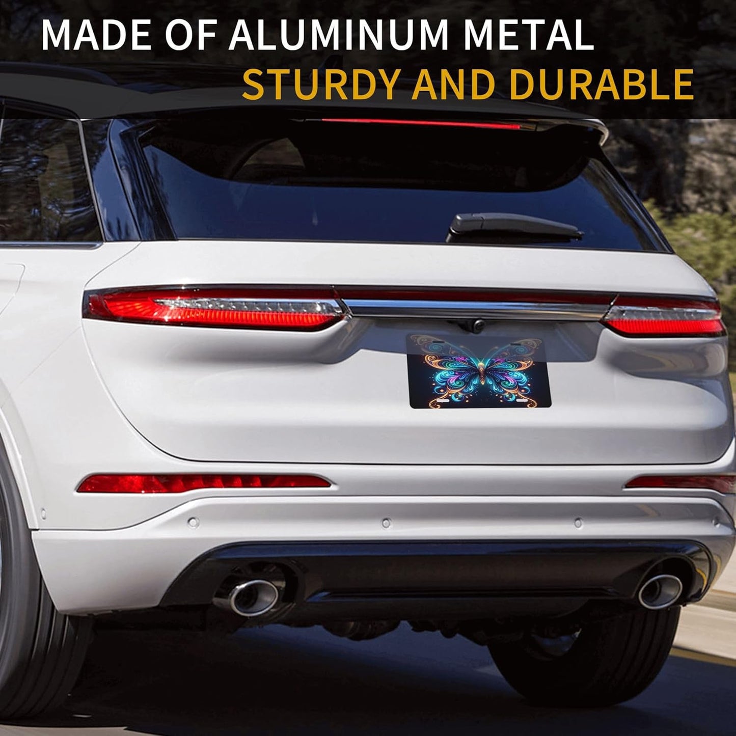 Butterfly Animal Rainbow License Plate Funny Aluminum Front License Plates Decorative Waterproof Rust-Free Metal Car Plate Covers for Women Men Car Tag Accessories fit Truck SUV Rv 12 X 6 in