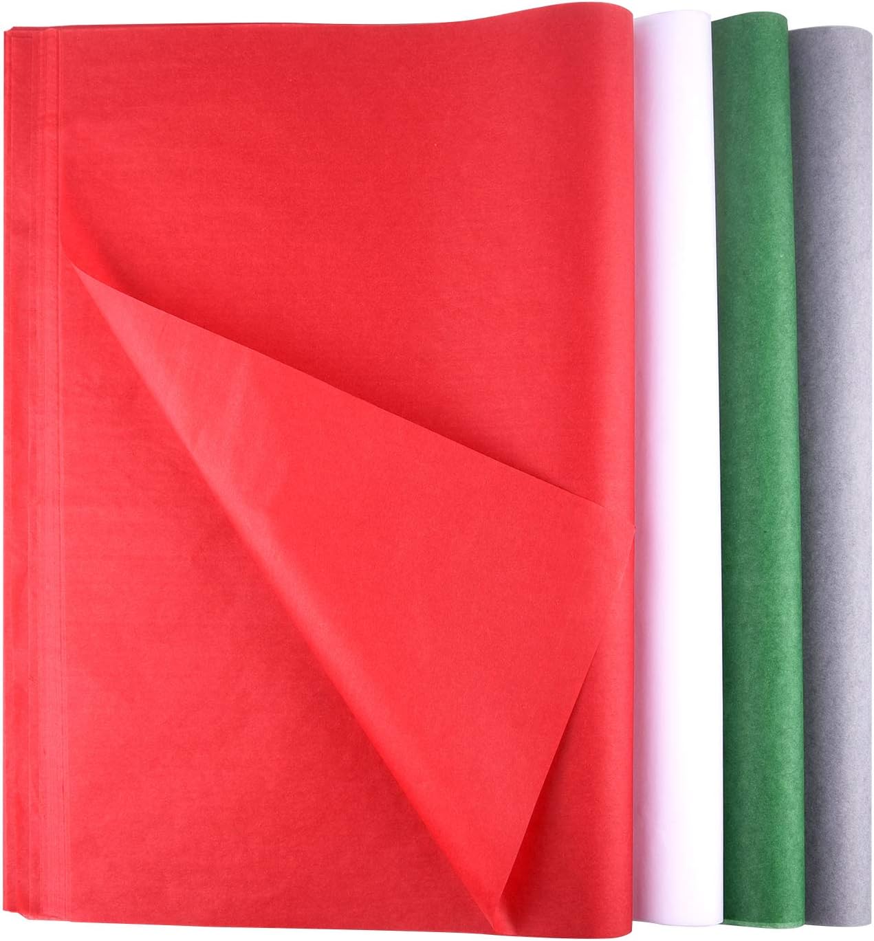 FEPITO 100 Sheets Christmas Tissue Paper Gift Wrapping Paper Red Green Grey and White Tissue Paper for Xmas Gift Wrapping, Crafts(14 x 20 Inch)