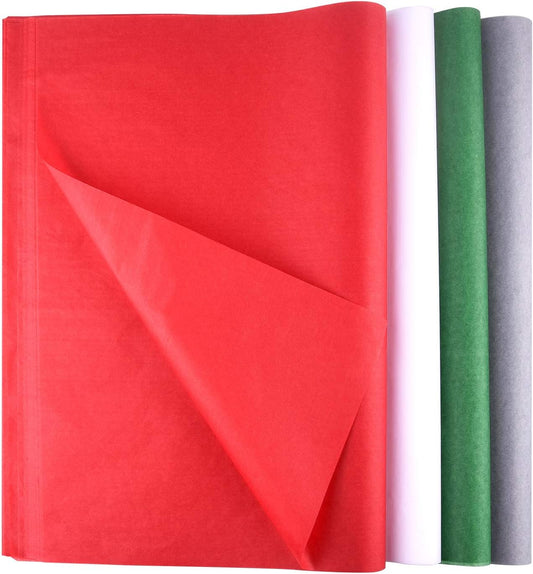 FEPITO 100 Sheets Christmas Tissue Paper Gift Wrapping Paper Red Green Grey and White Tissue Paper for Xmas Gift Wrapping, Crafts(14 x 20 Inch)