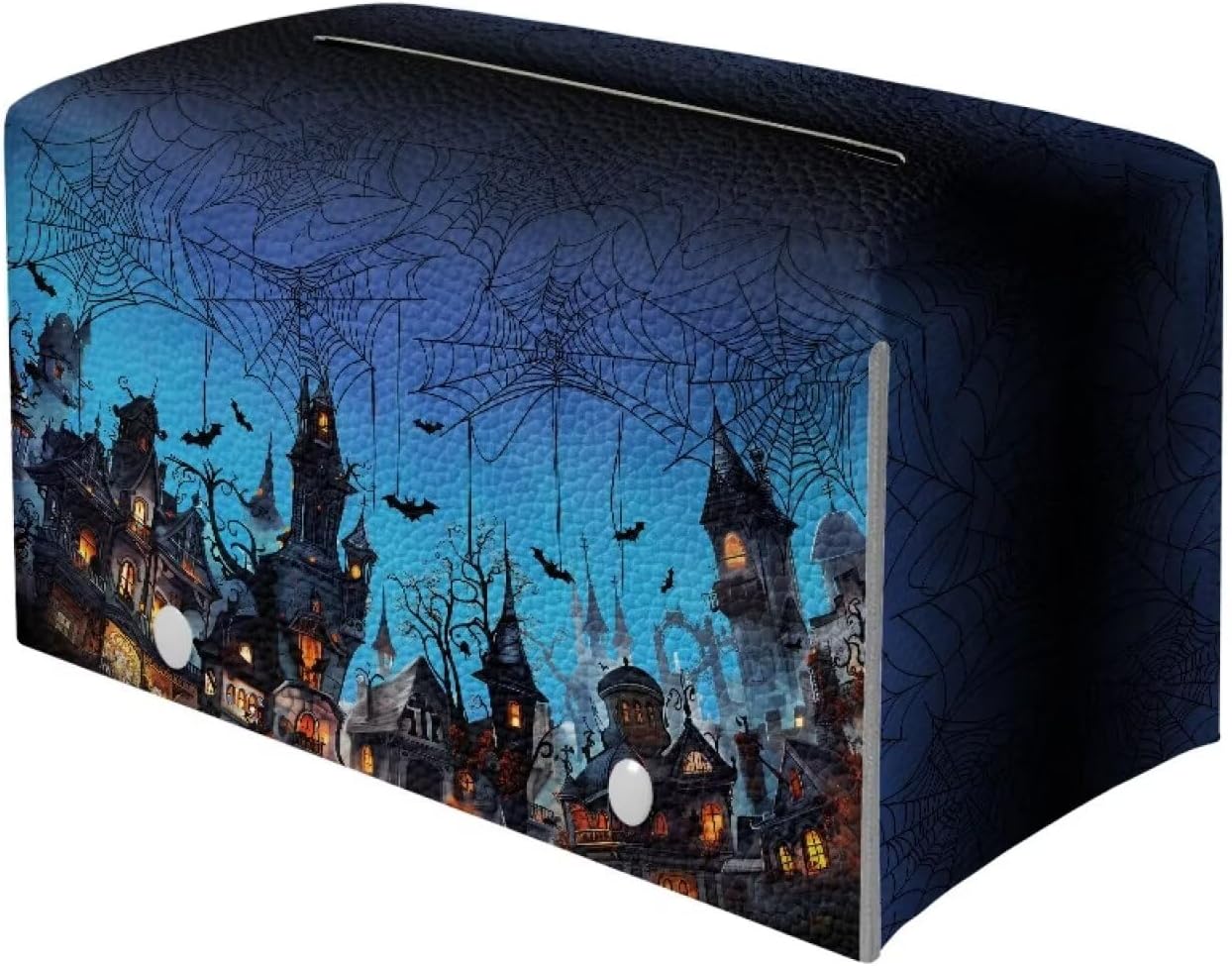 Rectangular Tissue Box Cover Castle Bat Spider Web Print Modern Decorative Tissue Box Case Organizer Holder Large Capacity Design Gothic Halloween Home Decoration Tissue Holder for Bathroom