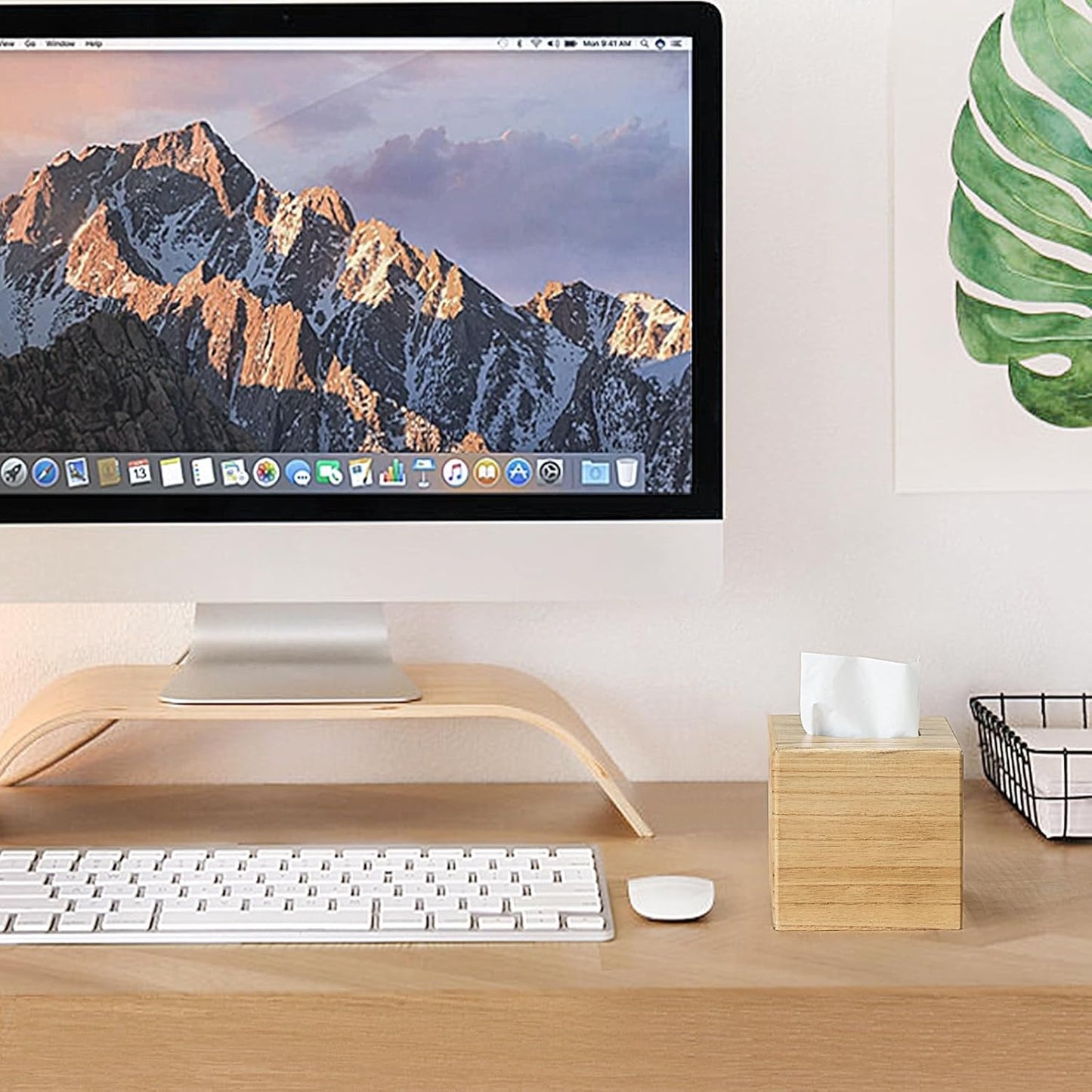 Mkono Tissue Box Cover Square Open-Bottom Wood Tissue Box Holder Decorative Facial Cube Organizer Modern Farmhouse Decor for Bathroom Bedroom Dresser Living Room Office Dorm, Natural