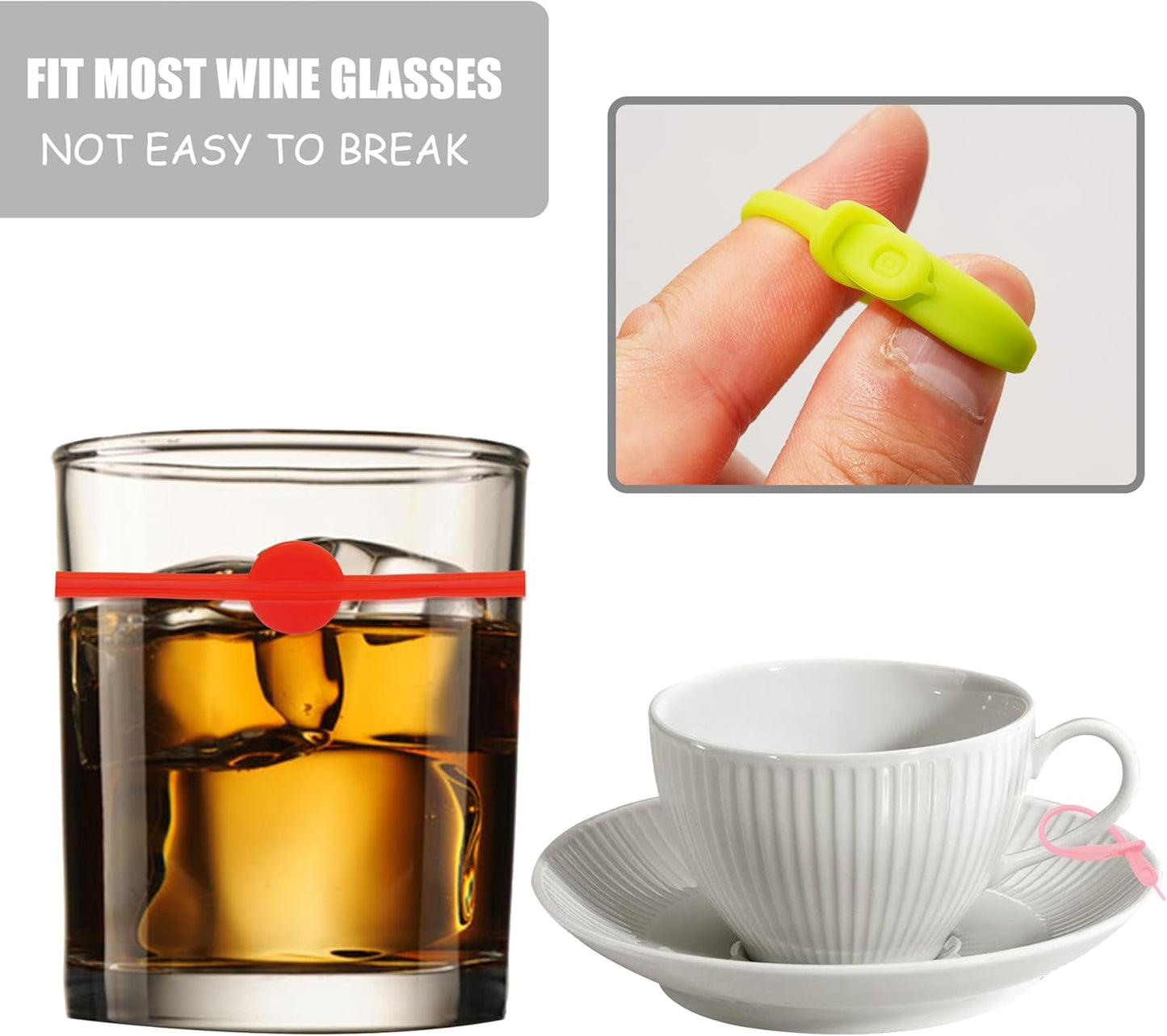 Lasiyanor Cup Markers for Drinks, 24Pcs Silicone Drink Marker Bands Bottle Strip Tag for Bar Party Martinis Cocktail Champagne Stem Glasses