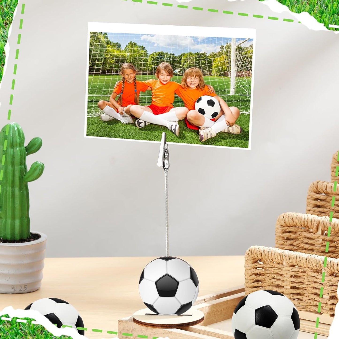 20 Pcs Base Memo Clip Holder Table Number Card Place Holders Stand Note Paper Clip Centerpieces for Table Party Favors Photo Stand Events Decoration(Soccer)