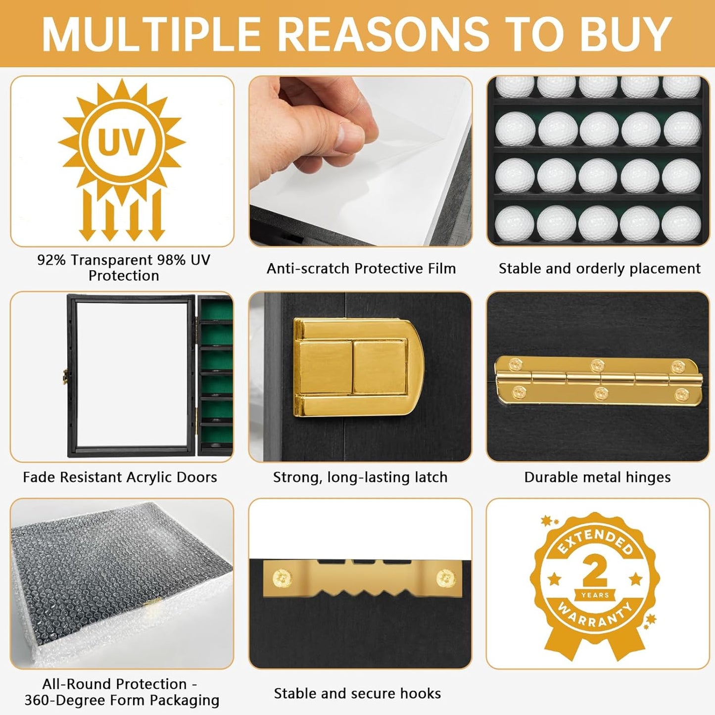 Golf Ball Display Case, Solid Wood Golf Ball Holder, Wall Mounted Golf Ball Rack with Acrylic Door for Golf Enthusiasts (Black, for 30 Golf Balls)