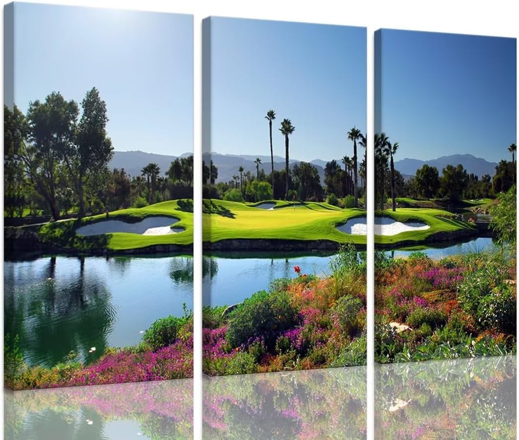 chenchenArt Indian Wells Golf Course Wall Art Pictures Golf Course Wall Decor for Living Room Bedroom Home Decoraitons Golf Artwork Canvas Prints Framed Ready to Hang(20''W x 40''H x3)