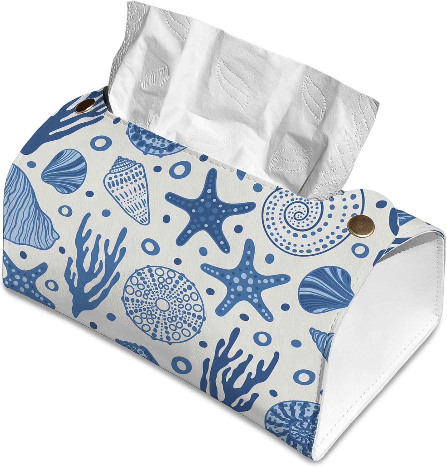 Starfish Seashell Coral Tissue Box Cover Holder – Undersea World Rectangular Tissue Organizer, Decorative Napkin Box Case for Home, Office & Car