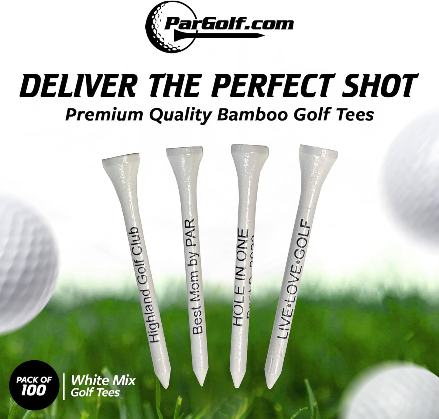 3 ¼ Bamboo Golf Tees, Customizable Golf Tees with Imprinted Messages, Essential Equipment & Ideal Gift for Golfers