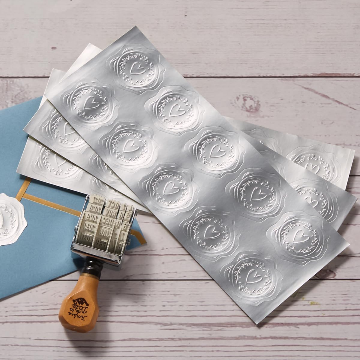 300 Pieces Embossed Silvery Foil Stickers for Envelopes, Wedding Invitations, Christmas Greeting Cards Envelopes (Silvery Heart-Love)