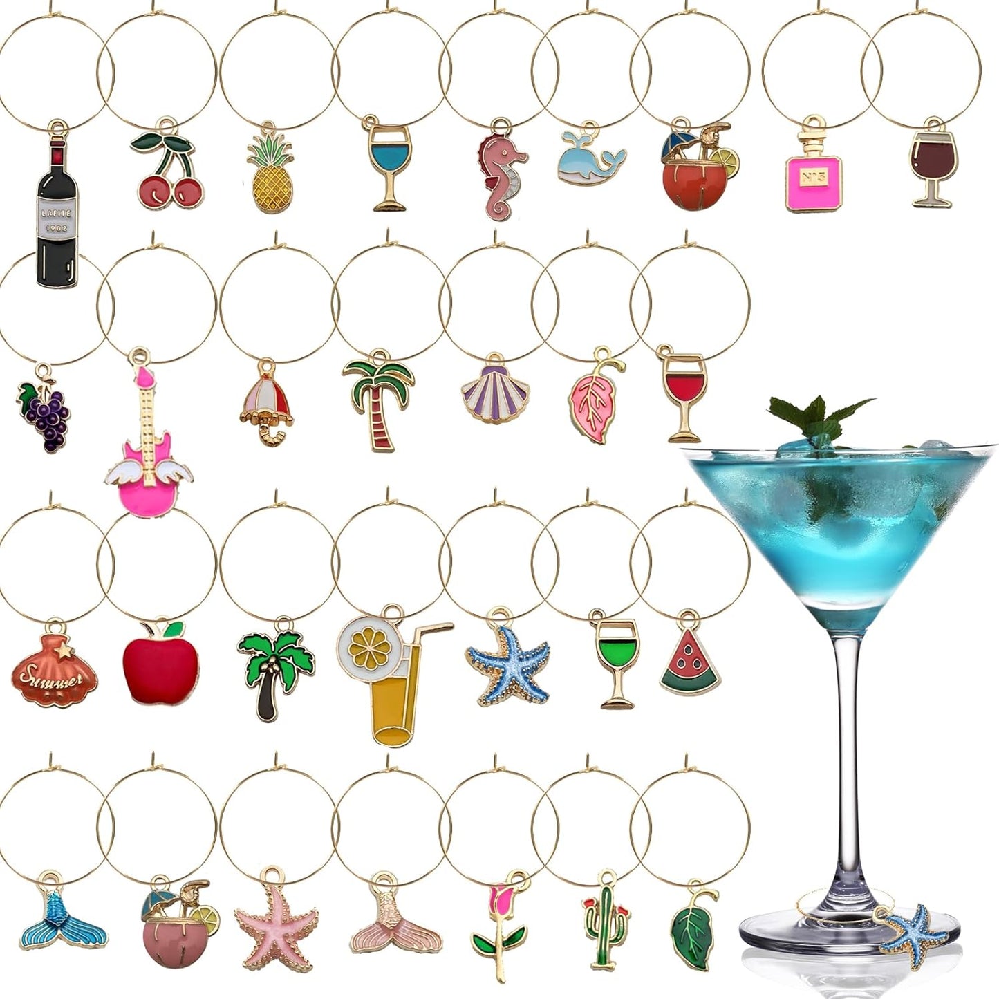 Wine Glass Charms Drink Identifiers Wine Charms For Stem Glasses Markers Glass Tags Travel Beach Themed Party Supplies