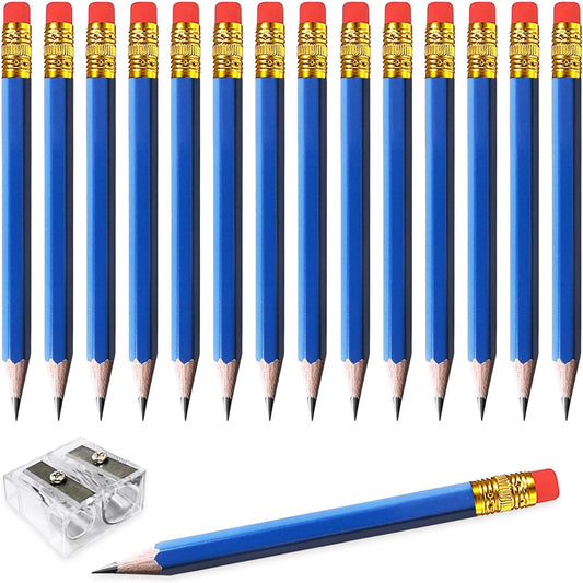 Adhere 25pcs Golf Pencils with Eraser Pre sharpened Hexagon half Wooden Pencils Graphite 2B for Golf Event Scoring,Classroom,Wedding,Company Meetings,Pew, Pocket (Blue)