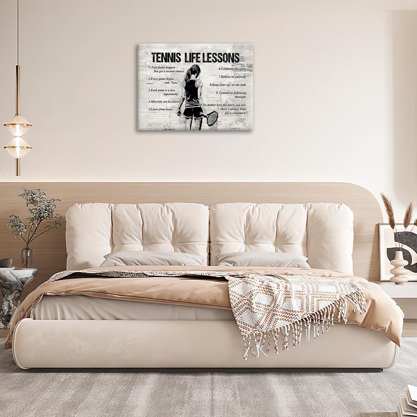 Tennis Sports Wall Art Tennis Life Lessons Wall Decor Tennis Sign Retro Poster Boy Girls Men Room Motivational Decorations Canvas Print Painting Artwork for Bedroom Bathroom Living Room 16"x12"