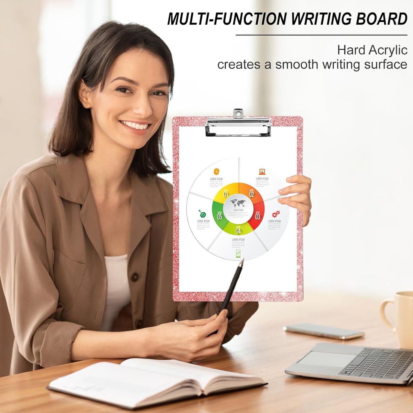 Plastic A4 Clipboards, Cute Fashion Clipboard Decorative, 12.2" x 8.7" Standard A4 Size Clipboards, Plastic Acrylic Clipboard for Teacher, Social Worker, Students,Women, Office Supplies (Flash Pink)