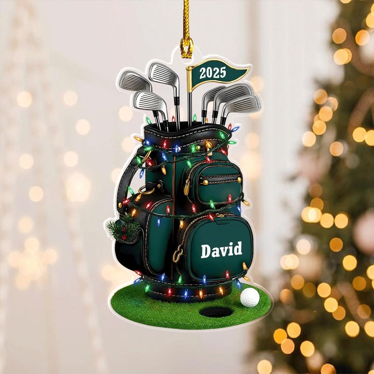 LOVELYPOD Personalized Golf Christmas Ornament, Custom Golfer Bag 2D Acrylic Ornaments,Golf Lover Christmas Tree Decoration, Gift for Golfs Enthusiasts, Golfer Holiday Ornaments 02