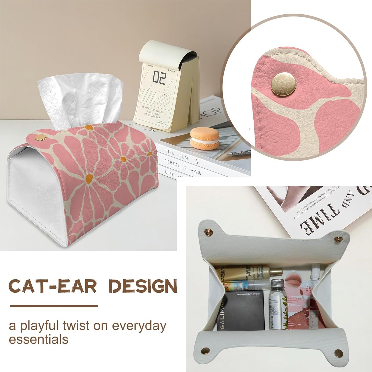 Pink Retro Groovy Flower Tissue Box Cover Holder – Rectangular Tissue Organizer, Decorative Napkin Box Case for Home, Office & Car