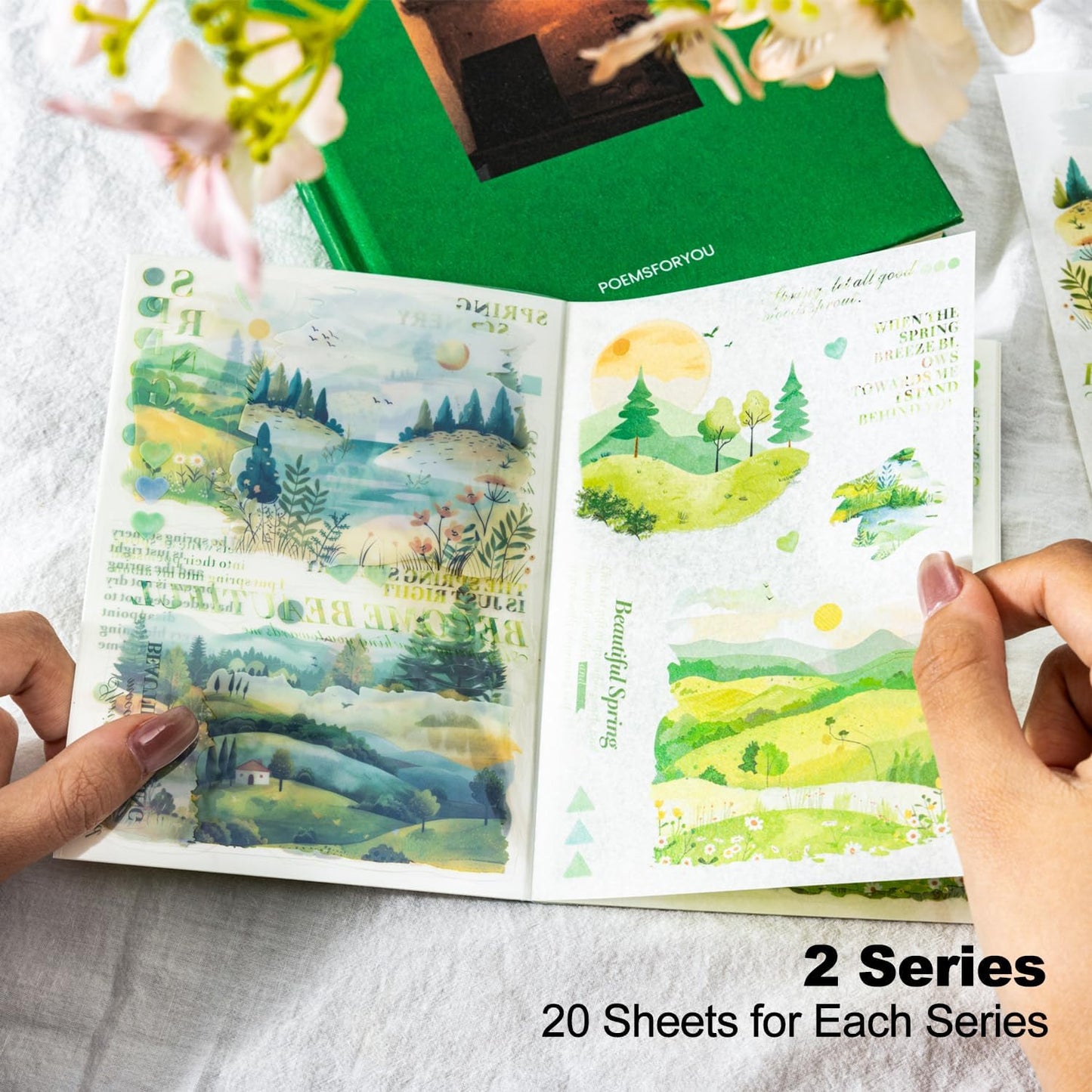 Pre-Cut Seasons Sticker Book Set, 40PCS Spring and Summer PET & Washi Stickers for Scrapbooking, Journaling, DIY Crafts, and Art Supplies