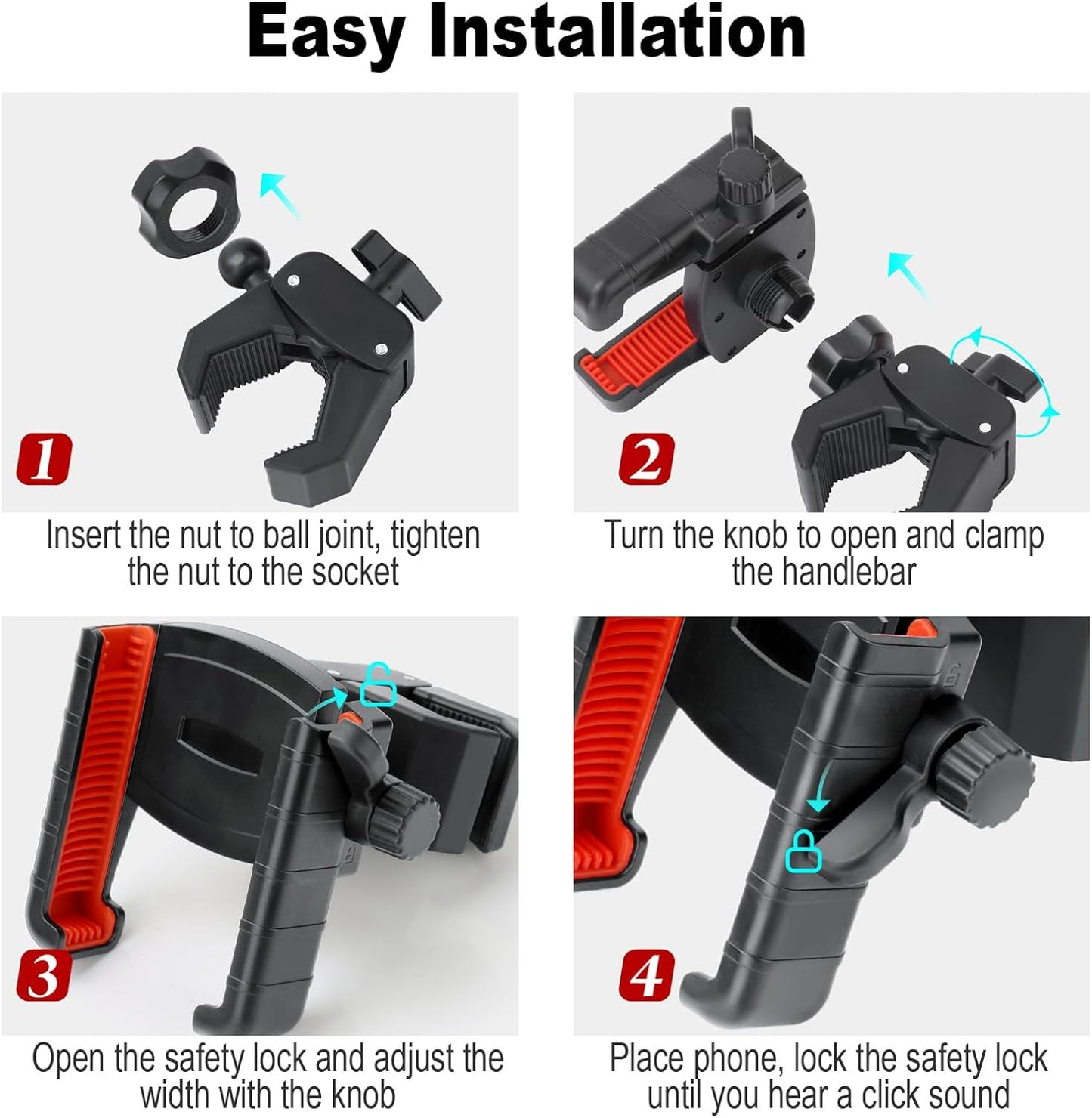 Golf Cart Phone Holder, Cell Phone Holder Mount Compatible with EZGO/Club Car/Yamaha, Universal Compatible with iPhone Galaxy Google Pixel, Golf Cart Accessories Fit for Smart Phones, Red