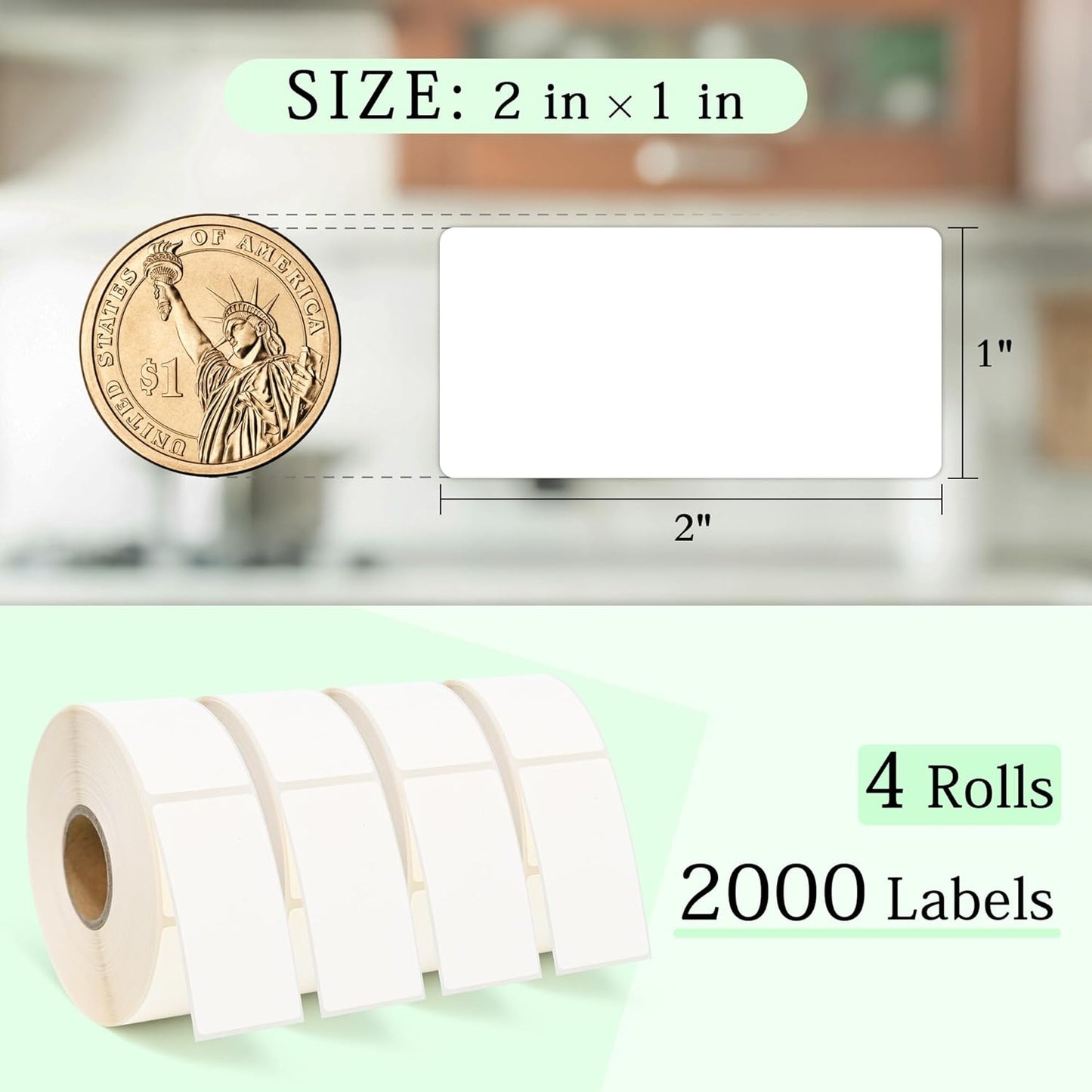 ESSENTIAL 2000 Dissolvable Food Labels, 1 x 2 Inch Blank White Dissolvable Canning Labels for Food Storage, Food Containers, Mason Jars, Freezer(4 Roll - 2000 Labels)
