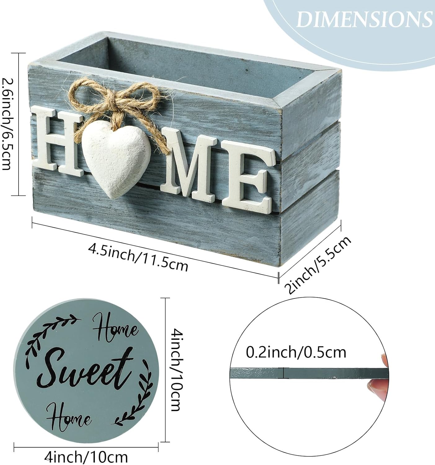 Queekay Housewarming Gifts for Home Decoration Wooden Heart Coasters for Drinks 6 Set Farmhouse Coasters with Holder Funny for Family Coffee Table Protection, 4''(Ocean Color)