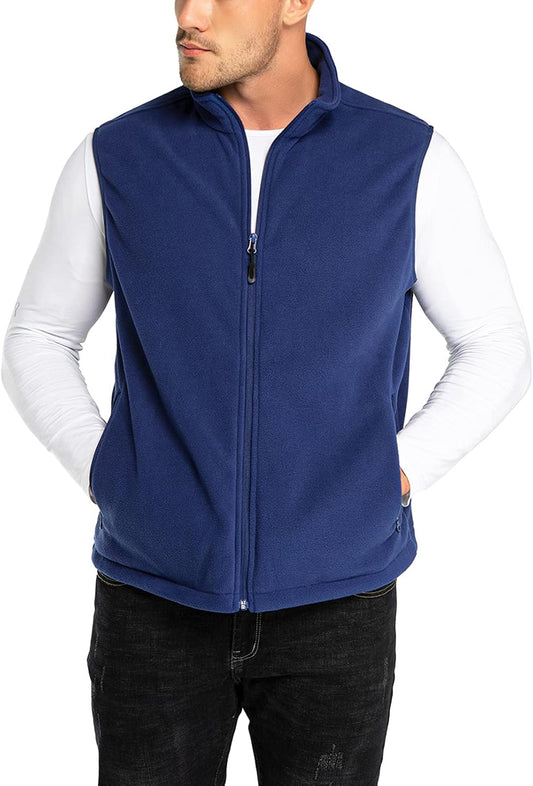 33,000ft Men's Fleece Vest, Lightweight Warm Zip Up Polar Vests Outerwear with Zipper Pockets, Sleeveless Jacket for Winter