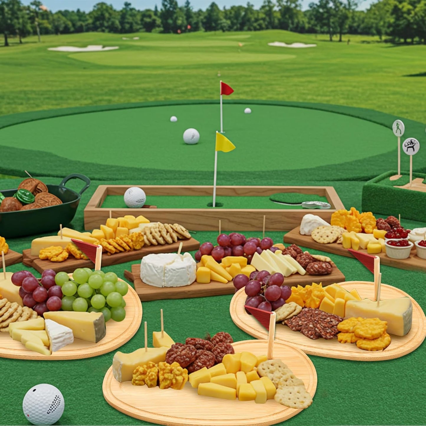 Golf Cheese Board Gift Set Golf Party Favor Prizes Charcuterie Wood Board with Knives and Box Father Day Gift for Dad Grandpa Party Tournament Game(Bamboo Color,15 x 8.3 x 0.47 ")