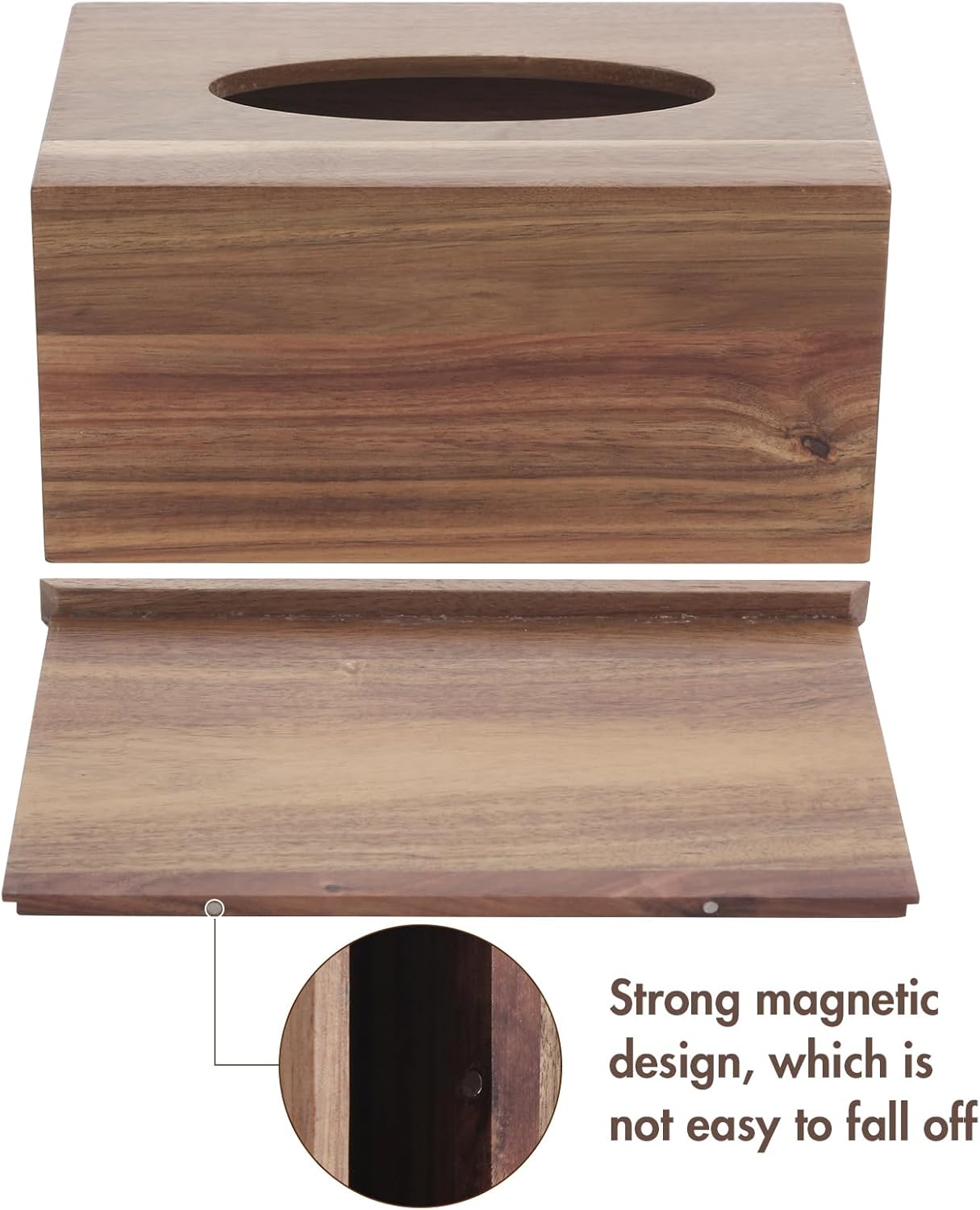 Wooden Tissue Box Cover, Tissue Box Holder with Slide-Out Bottom, (Acacia) (Acacia-Rectangle)