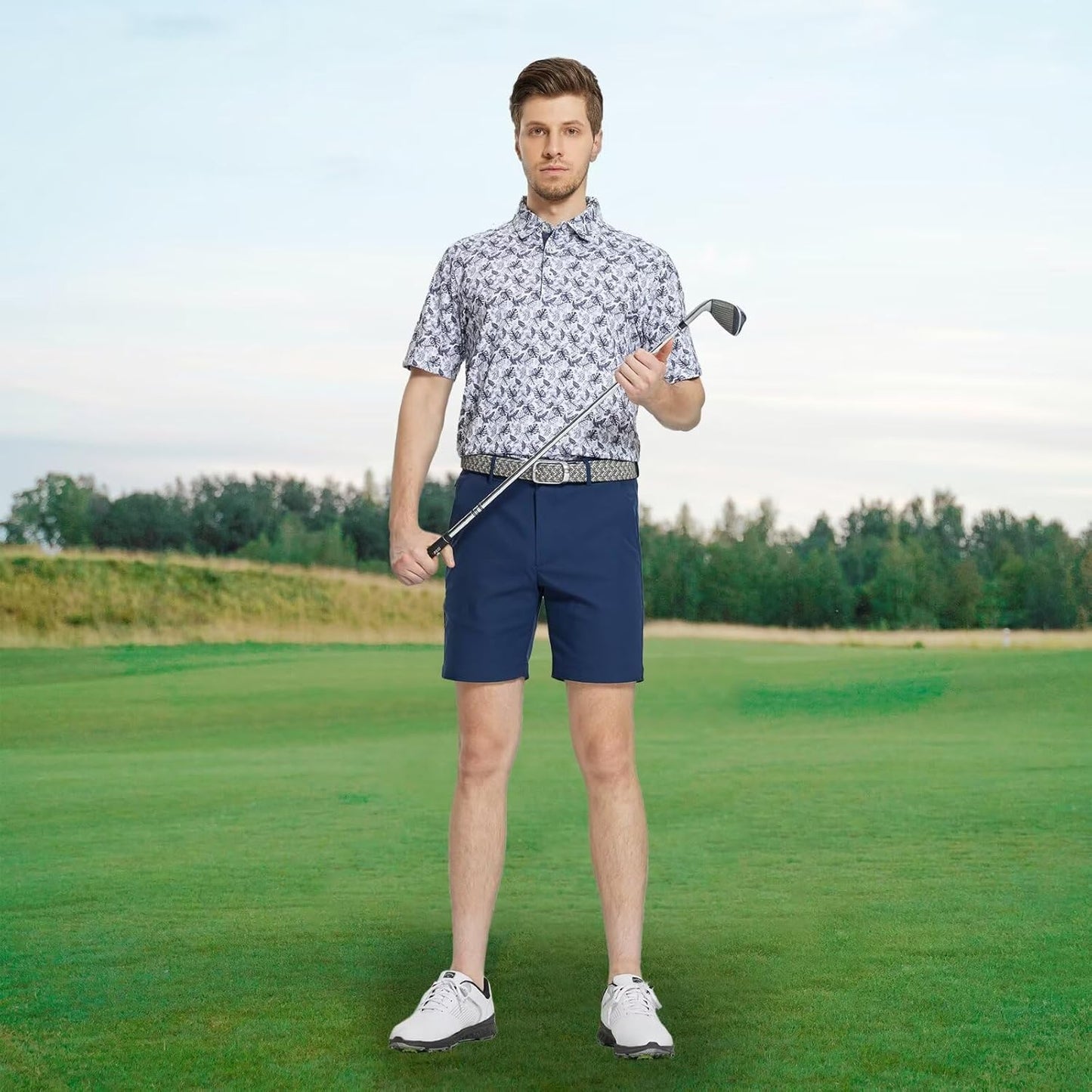 M MAELREG Mens Golf Shirt Short Sleeve Dry Fit Print Moisture Wicking Performance Patterns Collared Polo Shirt