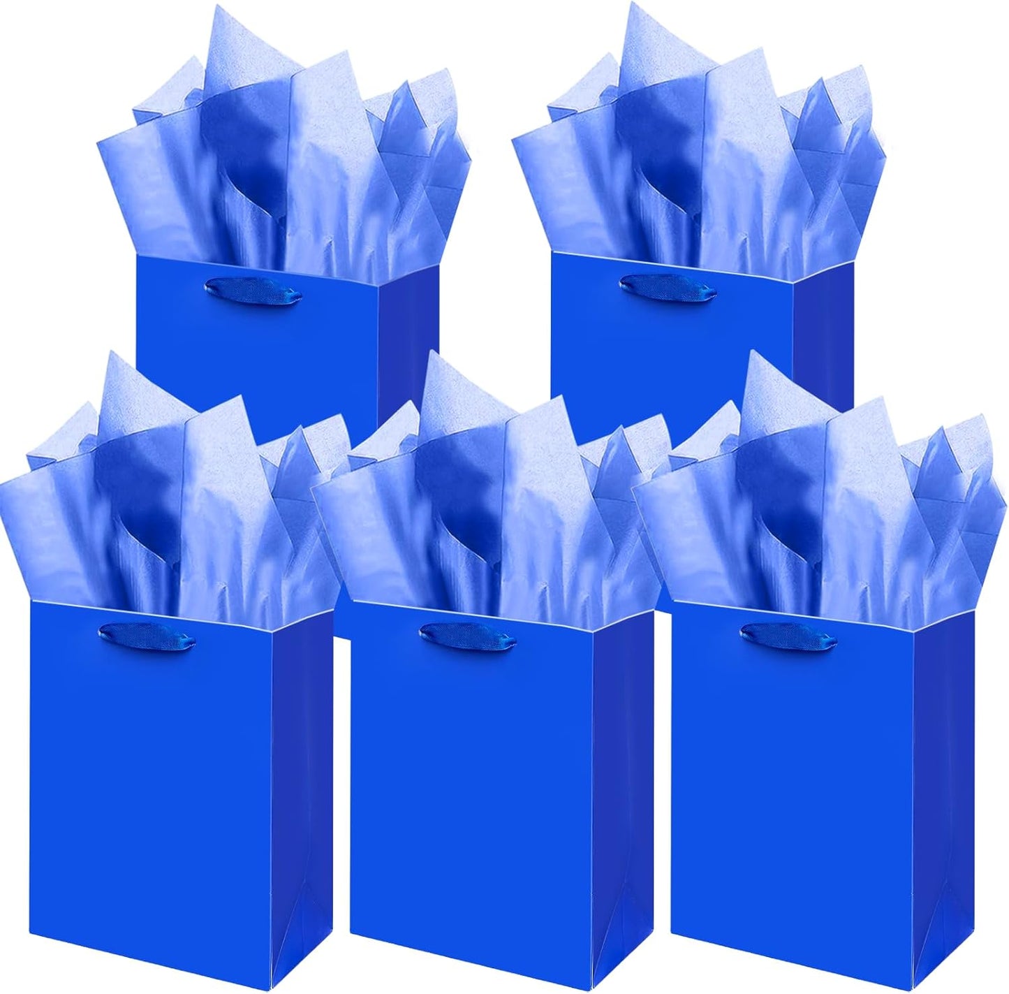 Gcardist Dark Blue Gift Bags with Tissue Paper for Wedding, Birthday, Party Supplies-7.9"x4.3"x9.6" Medium Size Cardboard Gift Bags（5pcs Bags +10pcs Tissue Paper ）