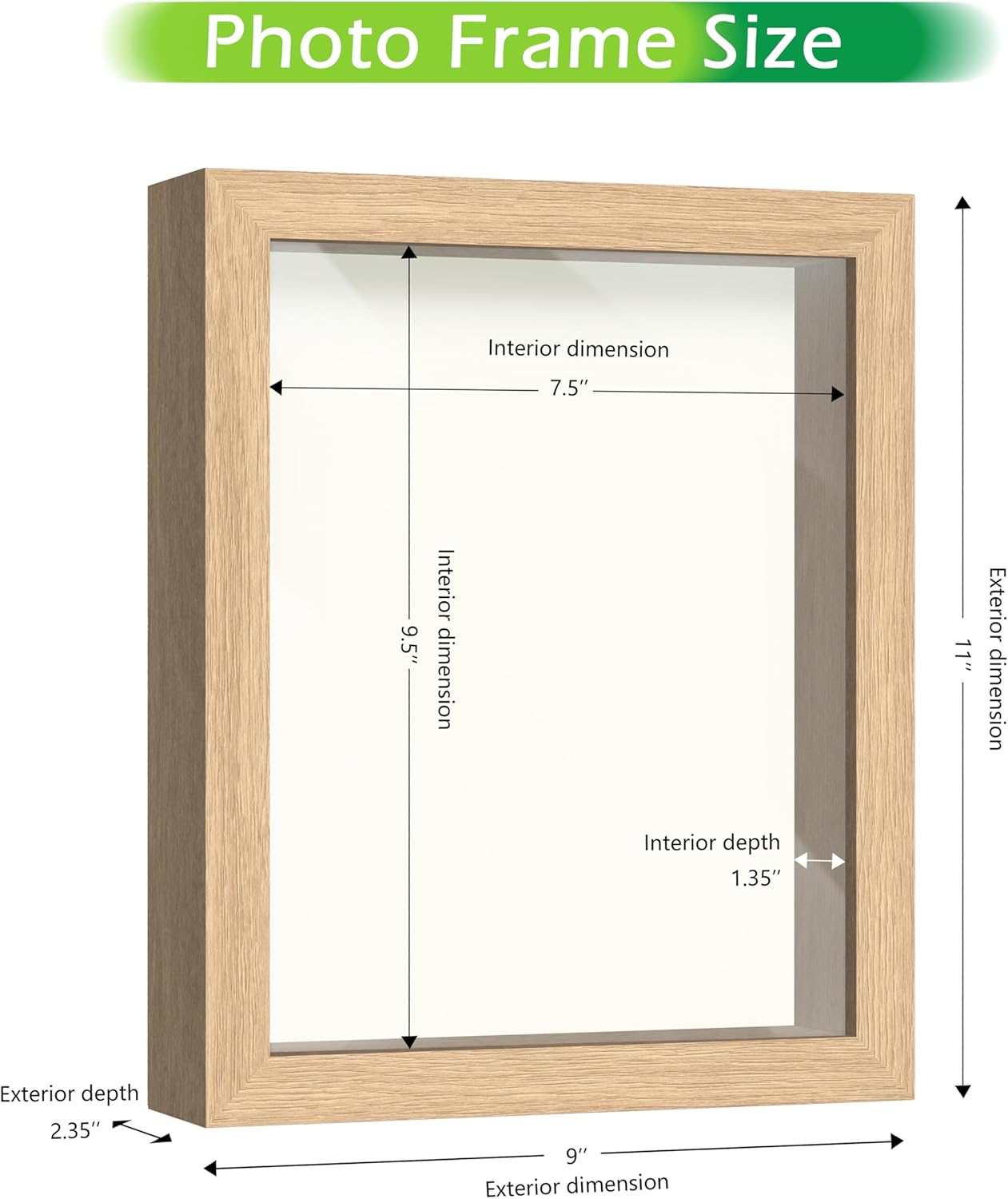FrameWorks 8” x 10” Natural Oak Wooden Shadow Box Frame – Display Case with Soft Felt Back, Memory Box with Tempered Glass, Display Box with Elegant White Ball Push Pins, Wooden Flower Box