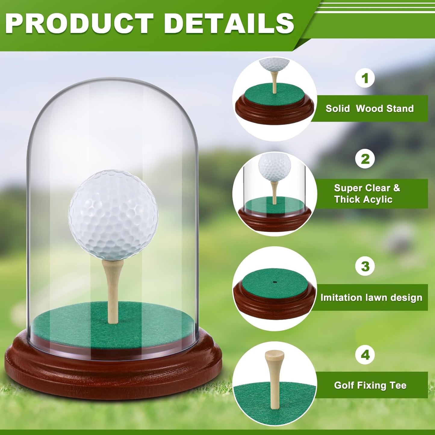 Golf Ball Display Case Hole in One Acrylic Golfball Memorabilia Display Holder with Wood Base Clear Dust Protection Transparent Storage Box for Single Golfball Baseball Case(Mahogany)