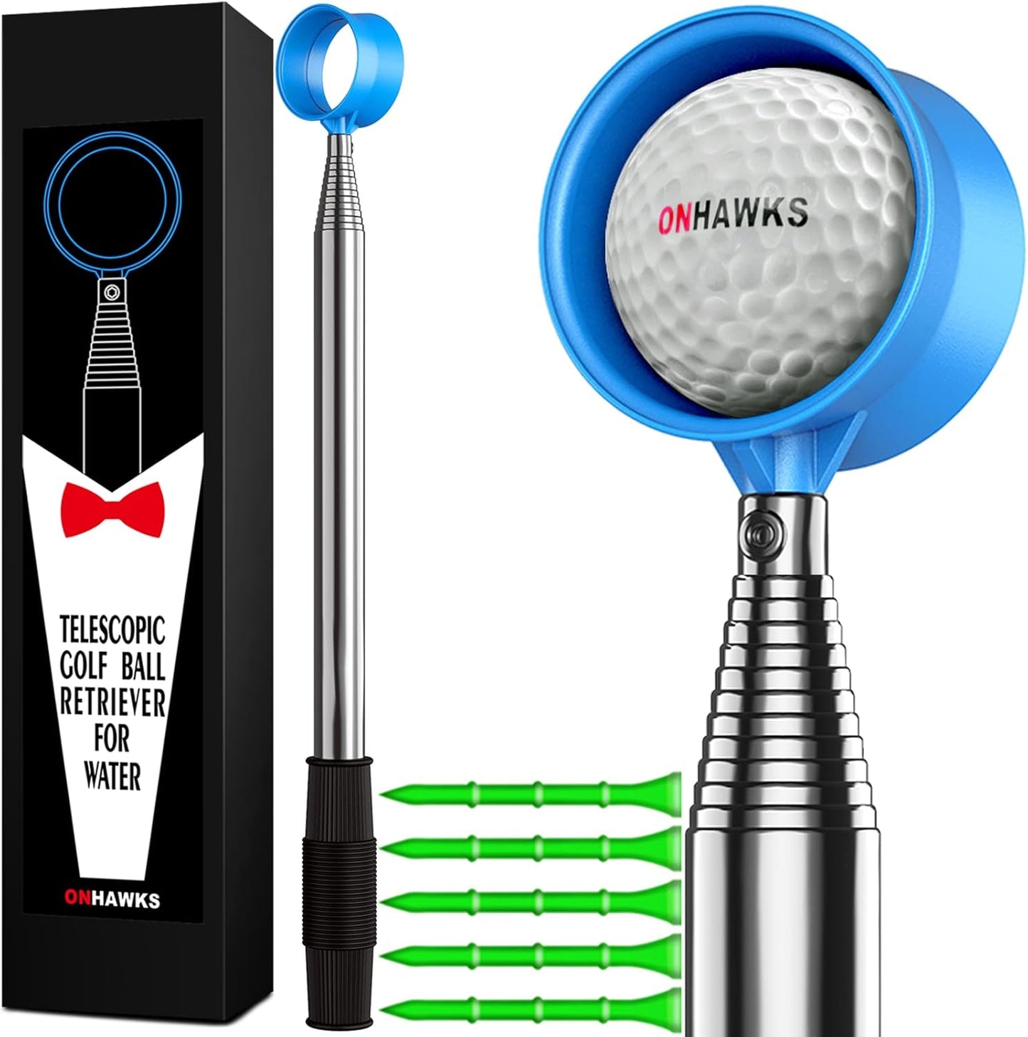 Golf Ball Retriever for Water,Telescopic 12Ft/9Ft Stainless Steel Shaft Two-Sided Easy Pick Up Balls,Unbreakable Head Retriever Tool Golf Accessories Golf Gift for Men