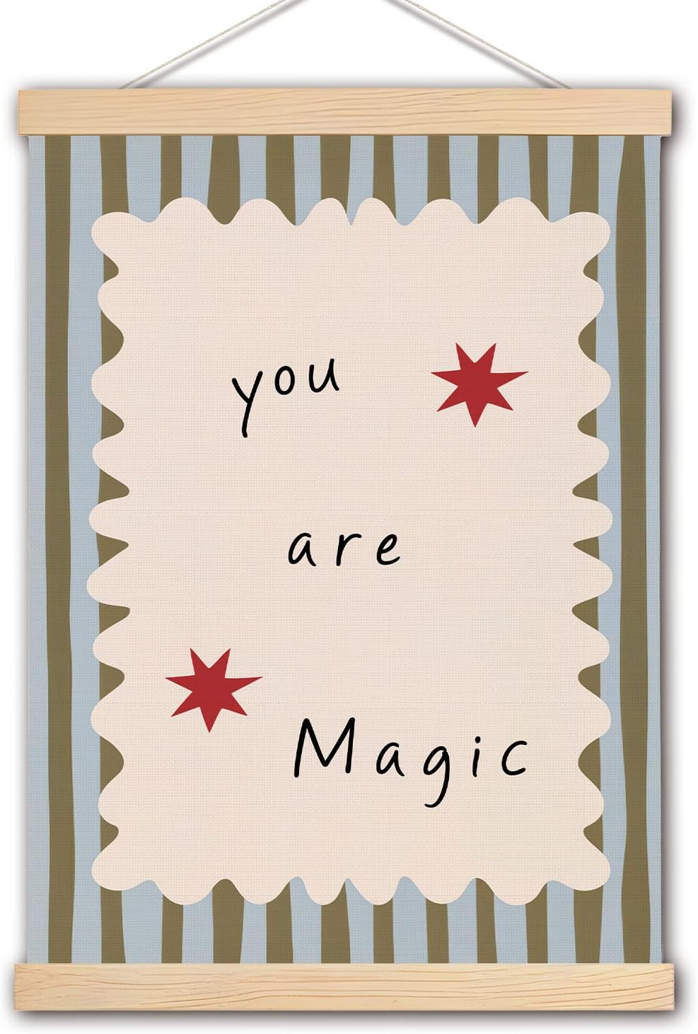 pouep You Are Magic Kids Nursery Wall Art Poster, Inspirational Positive Quote Neutral Striped Canvas Prints Wall Decor for Kids Boys Girls Bedroom Nursery Playroom, 12x16 Inches