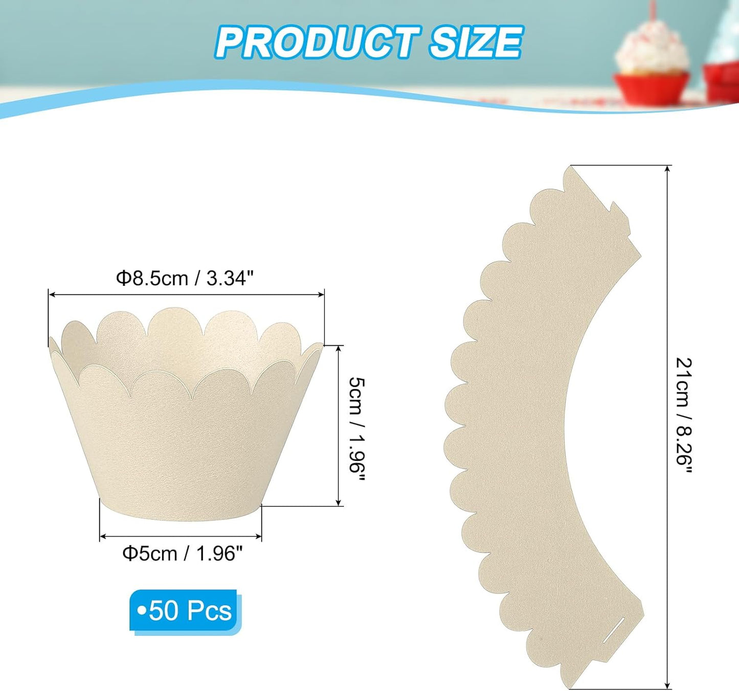 PATIKIL Cupcake Wrappers Paper, 50 Pack Baking Cups Standard Wave Decoration for Anniversary Birthday Weddings and Parties, Yellow