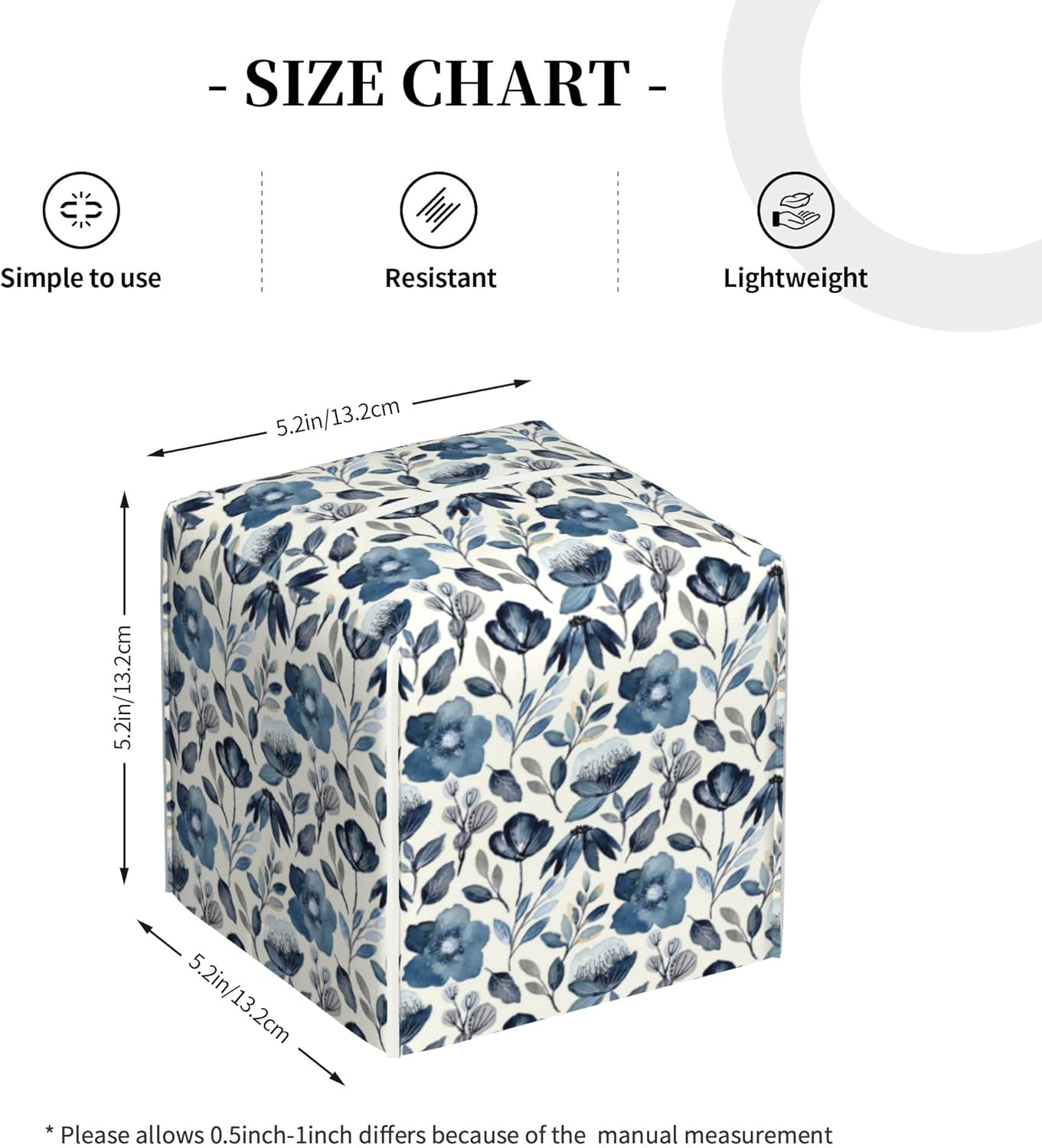 Watercolor Blue Floral Tissue Box Cover Square,Blue Flowers and Leaves Tissue Box Holder Waterproof Leather Facial Paper Organizer Dispenser for Bathroom Home Car Nightstand Vanity Desk
